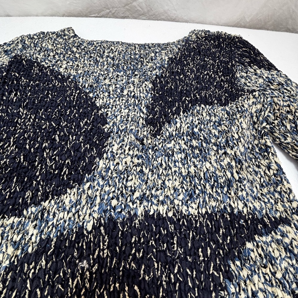 Sigrid Olsen Petite S Hand-Knit Textured Sweater Blue Cream Abstract‎ Cozy - Picture 8 of 8